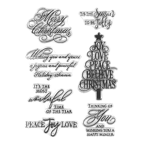 On-Airstore Merry Christmas Blessing Words Clear Stamps for Card Making Decoration DIY Scrapbooking, Christmas Handwriting Trees Transparent Rubber Seal Stamps for Photo Card Album Crafting Supplies