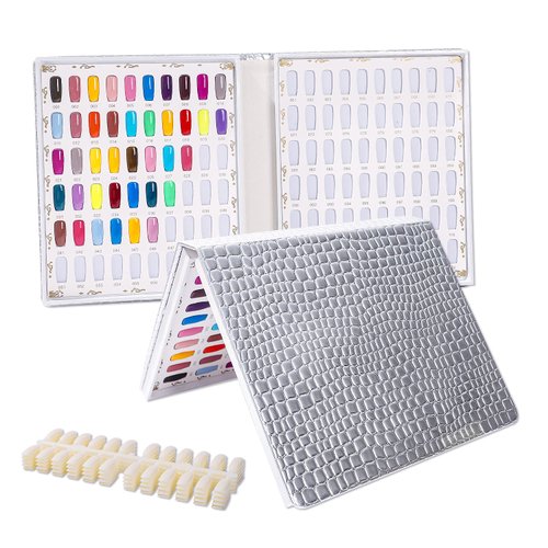 NMKL38 120 Nail Color Chart Display Book for Nail Polish UV Gel Color Cards Nail Salon Tool with False Nail Tips (Silver)