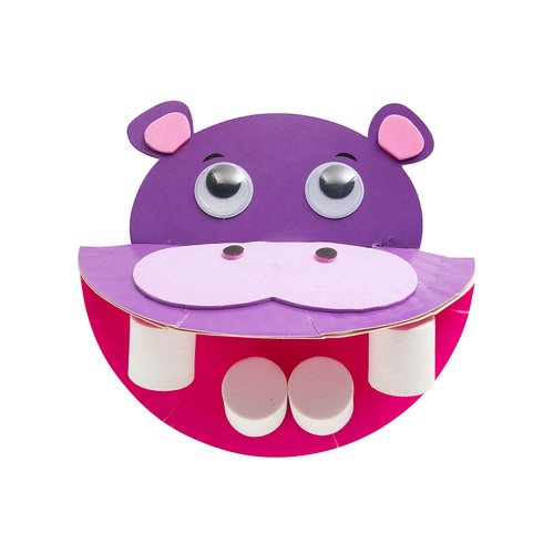 Fun Express Chomping Paper Plate Hippo Craft Kit, Makes 12 - VBS Vacation Bible School Supplies/Decor