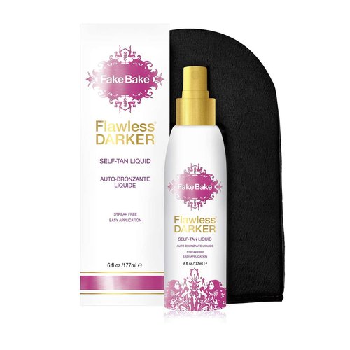 Fake Bake Flawless Darker Self-Tanning Liquid Streak-Free, Long-Lasting Natural Glow For All Skin Tones - Sunless Tanner Includes Professional Mitt For Easy Application, Black Coconut Scent - 6 oz