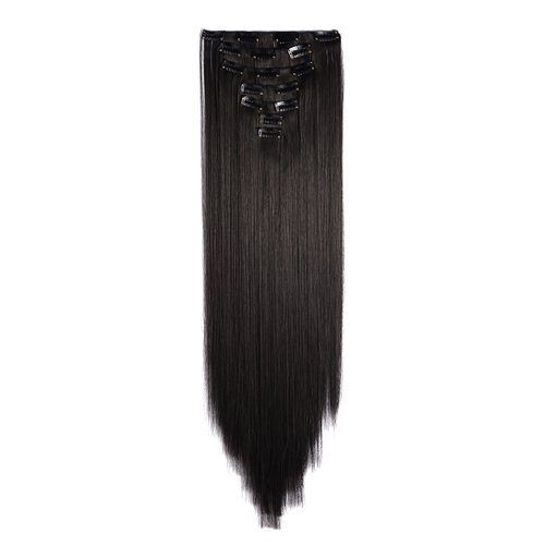 Onedor 24" Straight Synthetic Clip in Hair Extensions. 7 individual pieces for multiple styles.140g (2#-Darkest Brown)