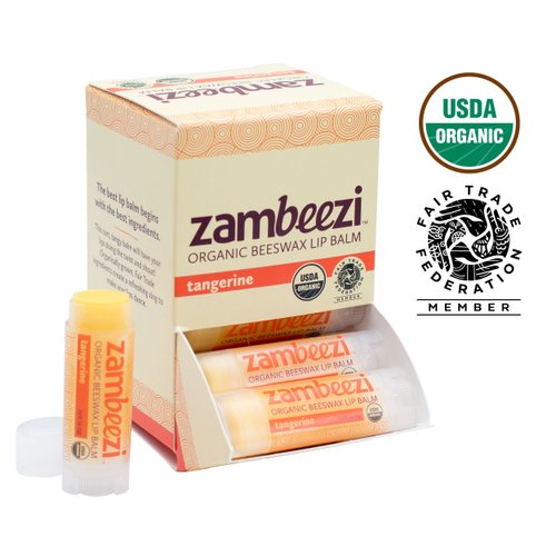 Case of Beeswax Lip Balm by ZAMBEEZI - Tangerine 24-Tube Carton - Crafted with USDA Organic, Fair Trade, Lip Refreshing Ingredients from Zambia, Africa