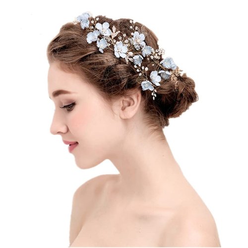 Beaupretty Wedding Hair Comb Rhinestone Flower Clip Headdress Crystal Bridal Hair Accessories (Blue)