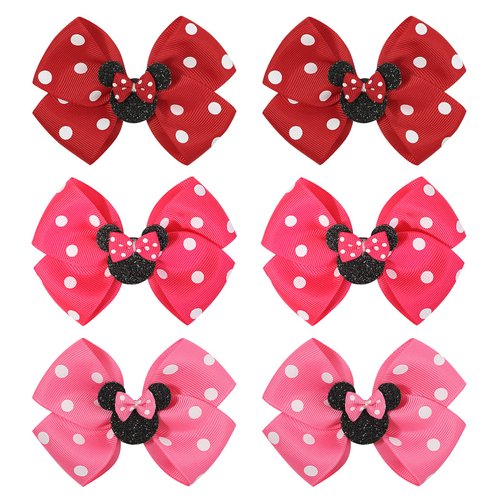6PCS Baby Girl Mouse Ears Hair Bows Clips Baby Hair Accessory Birthday Mouse Ear Hair Clip for Baby Kids Girls Women, Mice Hair Accessories