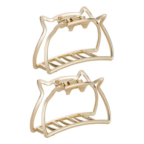 FRCOLOR 2 Pack Cute Cat Hair Claw Clips for Women Geometric Hair Claw Non Slip Ponytail Holder Metal Hair Barrettes for Long Thick Thin Hair Golden