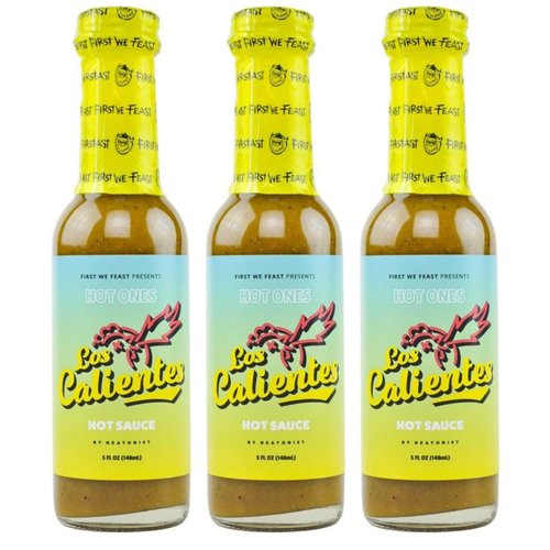 Hot Ones Los Calientes Verde Hot Sauce Made With Natural Ingredients & Fiery Flavors From Green Serrano Peppers, Orange Habanero & Apricot, 5 fl oz Bottles (3-Pack)