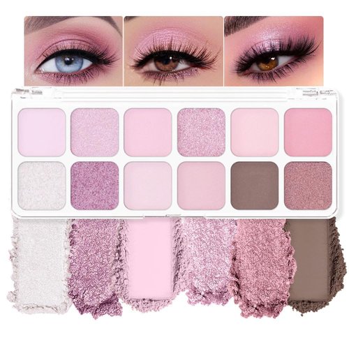 12Colors White Purple Eye Shadow Palette Makeup,Highly Pigmented Matte Shimmer Eyeshadow Palette White Purple Eye Shadows Long Lasting Waterproof Blendable Naturing-Looking,Great for Travel Gift Kit