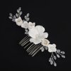 Teyglen Floral Wedding Hair Comb White Flower Bride Wedding Hair Comb with Crystal Hair Accessories for Women Handmade Hair Piece