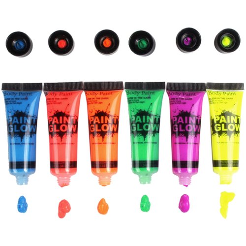 Amareu Glow in Dark Body Paint Body&Face Glow Backlight Neon Fluorescent 0.34oz Set of 6 Tubes