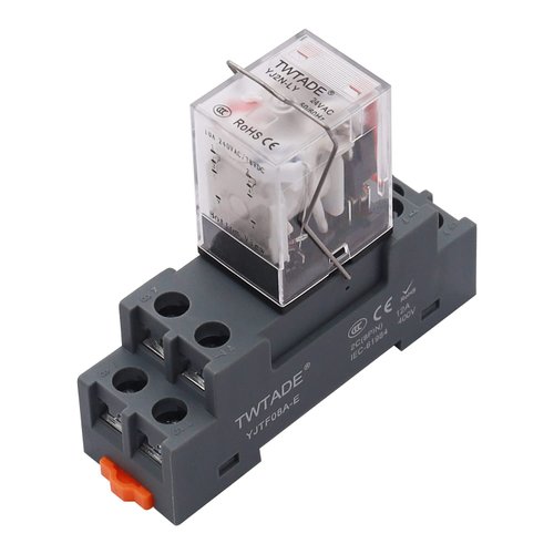 TWTADE/AC 24V 10A Coil Electromagnetic Power Relay 8 Pins 2DPT 2NO+2NC with Indicator Light and Socket Base -YJ2N-LY