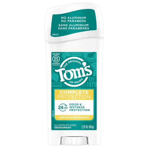 Tom's of Maine Complete Protection Aluminum-Free Natural Deodorant for Women, Lemon & Bergamot, 2.25 OZ