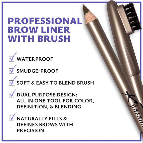 Khasana Long-Lasting Waterproof Eyebrow Pencil with Brush, Sharpenable, Longwear Eyebrow Pencil, Defined Brows, Pigment Brow Pencil. #22 Light Brown