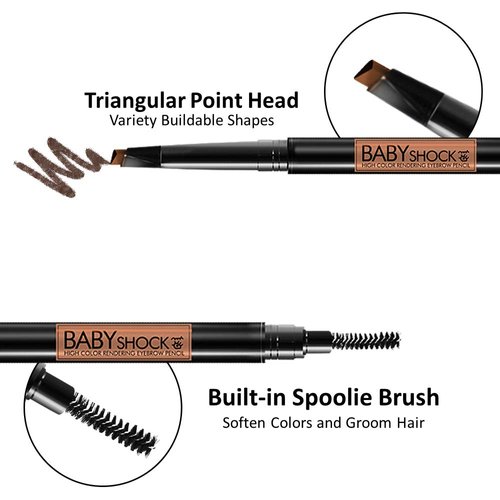 【DOT.DOT】BABY SHOCK Triangular Point Eyebrow Pencil with Built-In Spoolie Brush in chocolate brown, Long-Lasting Eyebrow Pencil, Waterproof Eyebrow Pencil (2counts) (Chocolate Brown)