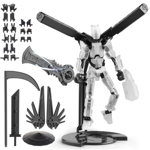 (Assembly Require) T13 Action Figure，3D Printed Action Figure Titan 13 Robot Action Figure Collectible Action Figure Articulated for Collectors Desktop Decorations Birthday Gift - Transparent