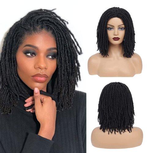 ROSEBONY Dreadlock Wig Short Bob Briaded Wigs Nu Faux Locs Wigs for Black Women Twist Short Black Wigs (1B)