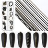 JERCLITY 1 Box 12 Strips Nail Chains for Nail Art Black Alloy Metal Nail Art Chains Black Nail Charms Punk Nail Studs Black Chain Jewelry Accessories for Women Nail Art