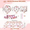 82Pcs Western Cowgirl Birthday Party Decorations Cowgirl Party Supplies Include Birthday Banner Plate Napkin Tablecloth Knives for Wild West Cowgirl Theme Birthday Party Decorations Dinnerware