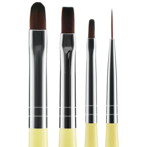 Beaute Galleria 4 Pieces UV Gel Nail Art Brush Set (Pro Flat, Carved, Detailer, and Round) for Thin Fine Line, Detailer, Outline, Striping, Nail Tips Builder, Polygel Nails, Gel Sculpting