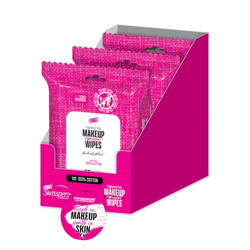 Swisspers Premium Makeup Remover Wipes – 25 Count (Pack of 3) – 100% Cotton – Soft, Gentle, and Effective Wipes for Effortless Makeup Removal