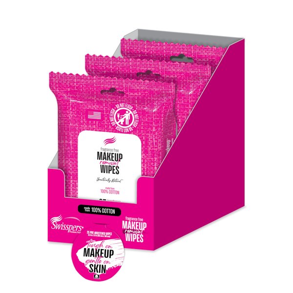 Swisspers Premium Makeup Remover Wipes – 25 Count (Pack of 3) – 100% Cotton – Soft, Gentle, and Effective Wipes for Effortless Makeup Removal