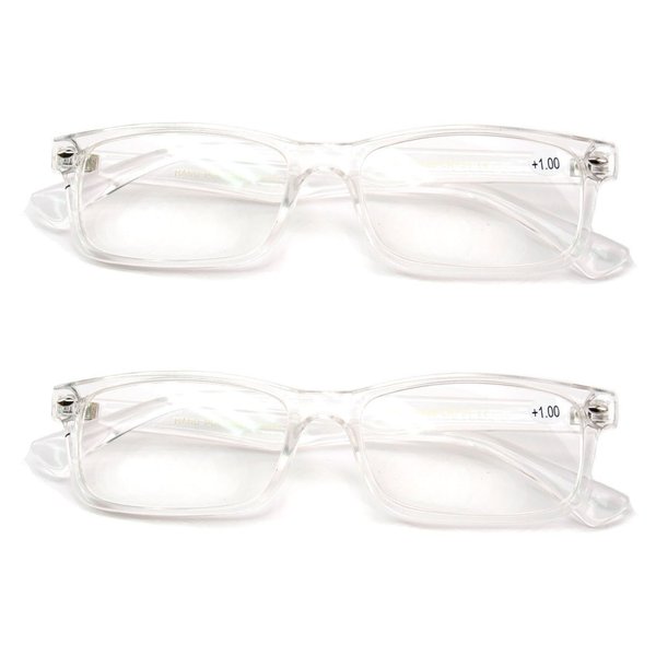 2 Pairs Casual Fashion Rectangular Reading Glasses - Stylish Simple Readers Magnification (Clear, 1.50)