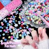 3D Color Tiny Flowers Charms for Nails, Acrylic Spring Blossom Tiny Flower Nail Art Charms with Metal Golden Caviar Beads for Nail Art DIY Manicure Jewel Accessories