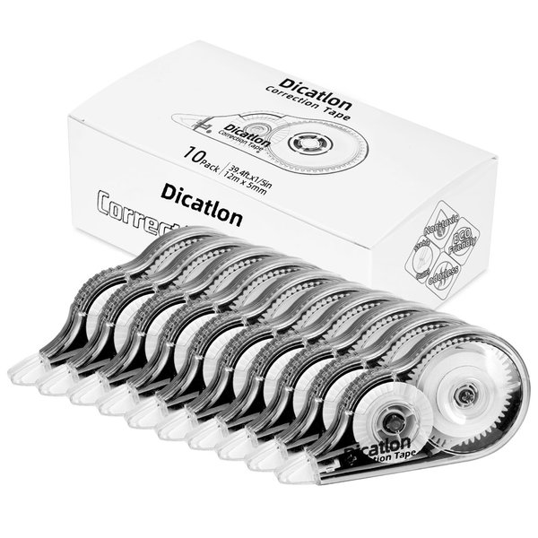 Dicatlon 10-Count pack White Out Easy to Use Correction Tape Quick Dry Tear Resistant Shaped Applicator Instant Corrections Correct Wrong Writing At Any Time For Office Students school Home