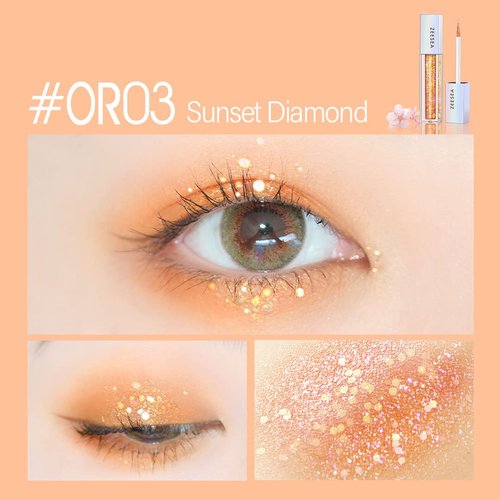 zeesea Glitter Galaxy Colored Liquid Eyeshadow, Dazzling Shimmer Eye Makeup, High Pigmented & Long Lasting (OR03 Sunset Diamond)