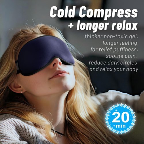 Cooling Gel 3D Sleep Eye Mask-Weighted Blackout Sleep Mask & Cold Compress for Dark Circles, Dry Eyes, and Puffiness - Comfortable, Eyelash-Friendly, Reusable for Relaxing Sleep -Blue