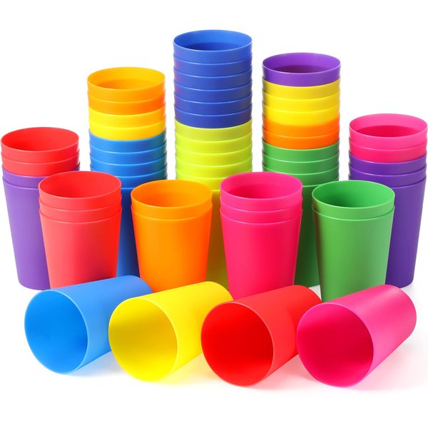 Potchen 54 Pieces Kids Cups Plastic Cups 8.5 oz Reusable Cups Kids Drinking Cups Stackable Plastic Tumblers Colorful Cups Set Water Glasses for Kids for Toddler Baby Children Adults (Multicolor)