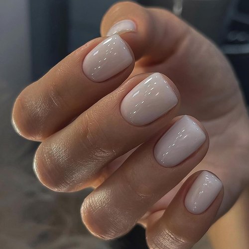 Press On Nails Short, Solid Dark Color Fake Nails Short Square Medium Shape, Stick on Nails Glue on Nails False Nails on 24PCs (Ivory, Short)