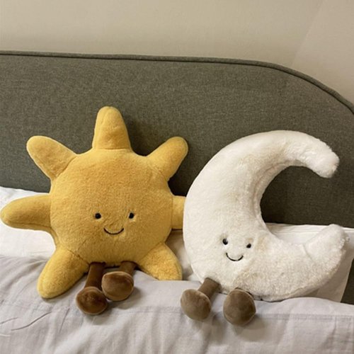 OUKEYI Amuseable Sun Moon Plush Toy,Soft Sun Plush Stuffed Toy, Bedside Sofa Pillows, Used for Home Decoration as Birthday Gifts for Children and Girls (Moon)