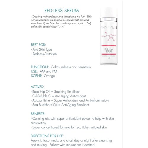 ANN WEBB Redless Relief Serum - All Natural Calming, Anti-aging, Hydrating, Brightening, Anti-Oxidant Radiant Skin Glow Serum w/Vitamin C, Vitamin E Fights Rosacea (Redness) & Boosts Collagen(1oz)