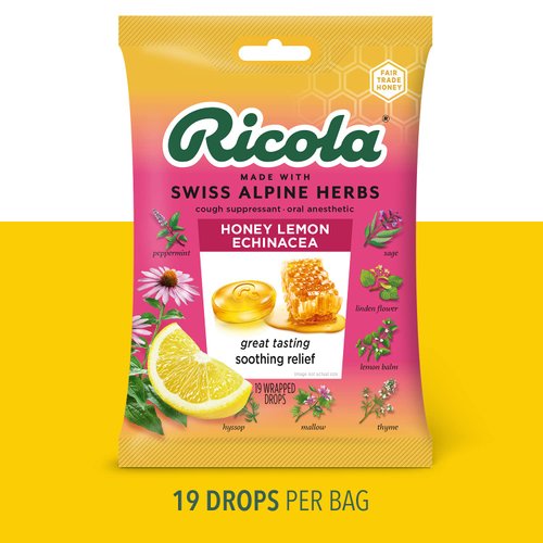 Ricola HoneyLemon with Echinacea Cough Suppressant Throat Drops, 19 Count (Pack of 1)
