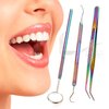 LAJA IMPORTS Dental Hygiene Set - 3pcs Basic Dental Instruments Stainless Steel Dental Rainbow Tooth Pick, Mouth Mirror,Cotton Plier - Dentists Tools Set is Ideal for Personal Use & Pet Friendly