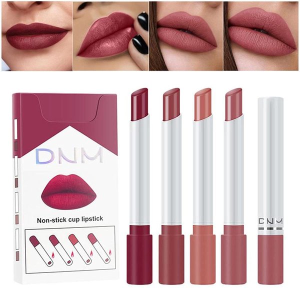 YOO 4 Sets Of Velvet Matte Creme glitter color changing lip balm Lipsticks Lip Gloss Makeup Non-Stick Cup Waterproof Long-Lasting Not Fade LipGloss Lip Glaze(#01)