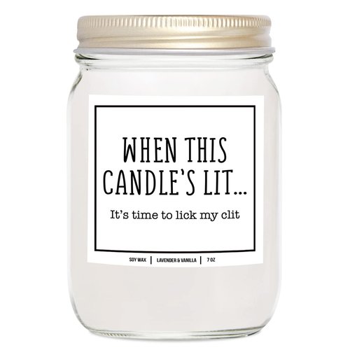 YouNique Designs When This Candle is Lit Its Time to Lick, 7 Ounces, Candles for Romantic Night, Naughty Candles for Him, Mens Candle for Men, White Soy Aromatherapy Candles (Lavender & Vanilla)