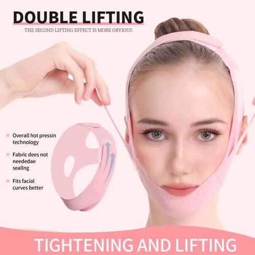 Yiiektily Reusable V-Band Face Mask, Chin V-Line Mask, V-Line Mask for Women, Comfortable and Breathable Adjustable V-Line Mask（Pink）
