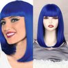OTO BELLA 14 Inch Short Bob Wigs with Bangs, Straight Bob Wigs for Women Natural Looking, Synthetic Short Bob Wigs Heat Resistant Fiber Wigs for Daily Party Cosplay (Blue)