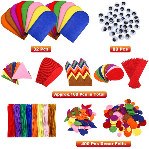 Liliful 32 Pcs Hand Puppet Making Kit Felt Arts and Crafts Sock Puppet Toys Creative DIY Make Your Personal Puppets Kits Eyes Felt Accessories Storytelling Role Play Party Supplies