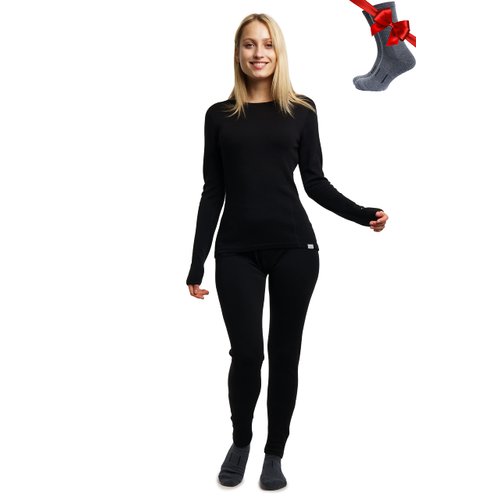 Merino.tech Merino Wool Base Layer Women Set - Midweight Merino Wool Thermal Underwear For Women Top and Bottom (Medium, 250 Black)