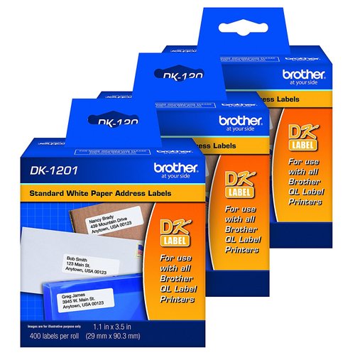 Brother Genuine DK-1201 Die-Cut Standard Address Labels, 400 Labels per Roll, 3 Rolls – for Use with All QL Label Printers