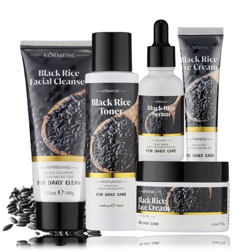 Black Rice Skincare Set Women Chrisrmas Gifts - Skin Care Set Girls 5PCS - Anti-Aging Skin Care Routine Kit for Women - Gift Set for Women - with Toner, Serum, Face & Eye Cream, Cleanser Face Wash