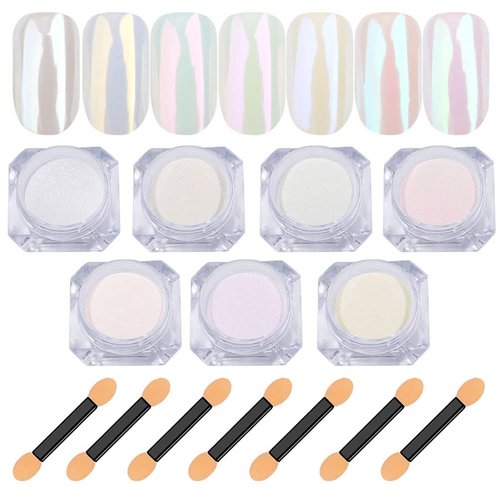 7 Colors White Pearl Chrome Nail Powder Aurora Metallic Nail Powder Holographic Mirror Effect Chr...