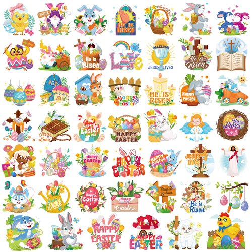 HOWAF 96pcs Easter He is Risen Temporary Tattoos, Religions Christian Easter Temporary Tattoos for Kids, Easter Bunny Egg Tattoos Stickers for Easter Spring Party Favors