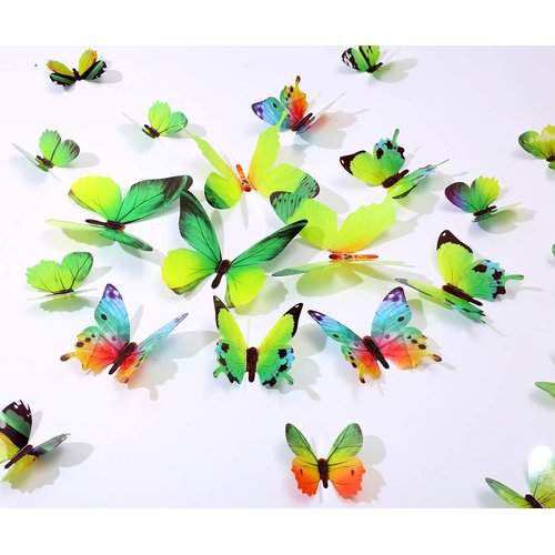 36PCS Butterfly Wall Decals - 3D Butterflies Wall Stickers Removable Mural Decor Wall Stickers Decals Wall Decor Home Decor Kids Room Bedroom Decor Living Room Decor-Green