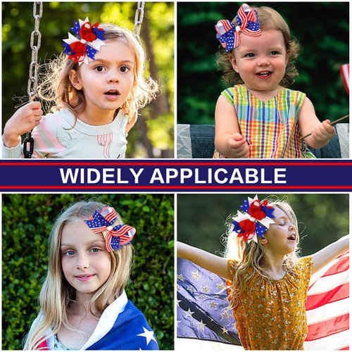 Independence Day Hair Clips American Flag Bow Hair Clips Patriotic Hair Accessories 4th of July Memorial Day Party Decorations Cute Hair Clips for Girls 2PCS