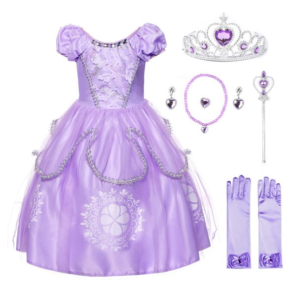 JerrisApparel Girls Princess Costume Floor Length Christmas Party Dress up (5, Lilac with Accessories)