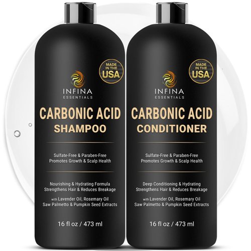 Carbonic Acid Shampoo for Men and Women - Natural Hair Growth Shampoo and Conditioner Set - Sulfate Free Hair Repair Treatment for Damaged Hair - Made in USA, 16 fl oz Each