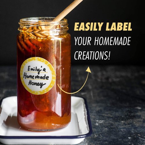 MESS Dissolvable Canning Labels for Jars – 200 Dissolvable Mason Jar Labels - Dissolvable Food Labels for Containers - Jam Homemade Canning Jar Labels Stickers - Removable Mason Jar Labels 2" Amber